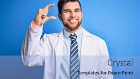  Presentation with blue eyes - PPT theme featuring young-blond-therapist-man background and a light blue colored foreground