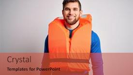  Presentation with blue eyes - PPT theme featuring young-blond-tourist-man background and a red colored foreground