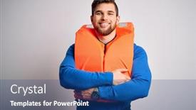  Presentation with blue eyes - Beautiful presentation design featuring young-blond-tourist-man backdrop and a ocean colored foreground
