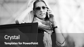  Presentation with phone - Beautiful slide deck featuring young blond woman calling on the phone backdrop and a dark gray colored foreground