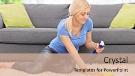  Presentation with floor care and cleaning services - Presentation theme consisting of young blond woman cleaning background and a lemonade colored foreground