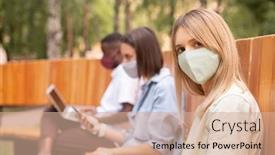  Presentation with millennials - Audience pleasing PPT layouts consisting of young-blond-woman-in-protective backdrop and a coral colored foreground