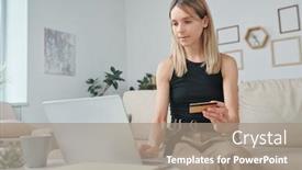  Presentation with gadget - Audience pleasing presentation theme consisting of young-blond-woman-looking backdrop and a gray colored foreground