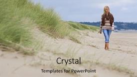  Presentation with sad woman walking - PPT layouts with young blond woman walking alone background and a mint green colored foreground