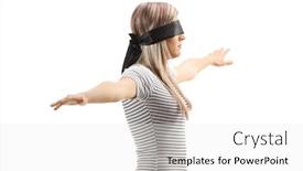  Presentation with spread - PPT layouts featuring young-blond-woman-wearing-blindfold background and a white colored foreground