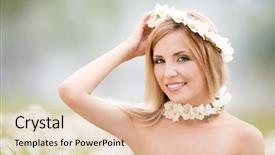  Presentation with crown - PPT layouts enhanced with young blond woman wearing a crown of flowers outdoor on a summer day background and a lemonade colored foreground
