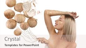  Presentation with coconut - PPT theme featuring young-blond-woman-with-flying background and a lemonade colored foreground