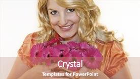  Presentation with pink flowers - Amazing PPT theme having young blond woman with orange backdrop and a  colored foreground