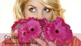  Presentation with orange and pink tone abstract - Slide deck featuring young blond woman with orange background and a  colored foreground