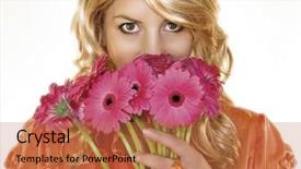  Presentation with pink flowers - Colorful presentation theme enhanced with young blond woman with orange backdrop and a  colored foreground