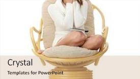  Presentation with remote - Colorful presentation enhanced with young blond woman with remote control watching tv - scared backdrop and a coral colored foreground