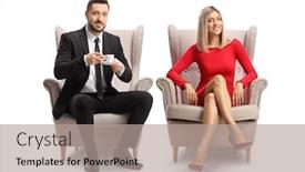  Presentation with cup coffee - PPT theme enhanced with young-blond-woman background and a coral colored foreground