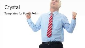  Presentation with rise - Amazing theme having young blonde businessman rise his backdrop and a white colored foreground