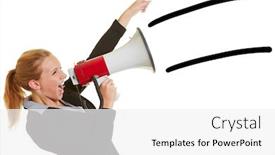  Presentation with young marines - Audience pleasing PPT theme consisting of young-blonde-businesswoman-calls-loudly backdrop and a white colored foreground