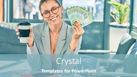  Presentation with coffee shop - Colorful presentation theme enhanced with young-blonde-businesswoman-holding-russian backdrop and a light blue colored foreground