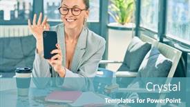  Presentation with college education happy smiling - Cool new slides with young-blonde-businesswoman-smiling-happy backdrop and a teal colored foreground