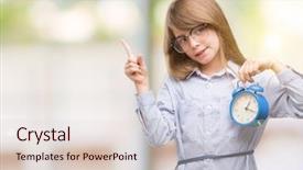  Presentation with alarm - Theme consisting of young blonde child holding alarm background and a  colored foreground
