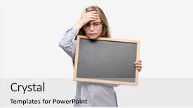  Presentation with angry child - Colorful presentation enhanced with young blonde child holding blackboard backdrop and a light gray colored foreground