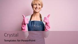  Presentation with winner - Presentation having young-blonde-cleaner-woman background and a coral colored foreground