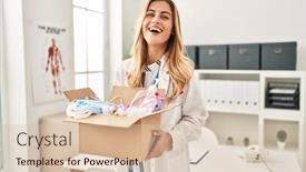  Presentation with medical smiling doctor - Slide deck with young-blonde-doctor-woman-holding background and a lemonade colored foreground