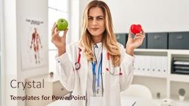  Presentation with green apple - Slide set having young-blonde-doctor-woman-holding background and a lemonade colored foreground