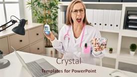  Presentation with glucometer - Slide deck enhanced with young-blonde-doctor-woman-holding background and a soft green colored foreground