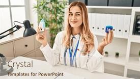  Presentation with natural products - Presentation design with young-blonde-doctor-woman-holding background and a lemonade colored foreground