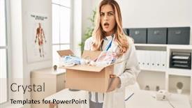  Presentation with medical concept - Slides consisting of young-blonde-doctor-woman-holding background and a  colored foreground