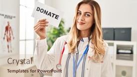  Presentation with supporting - Presentation theme featuring young-blonde-doctor-woman-supporting background and a lemonade colored foreground