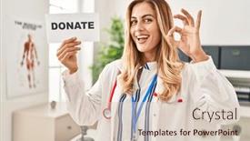  Presentation with supporting - PPT theme consisting of young-blonde-doctor-woman-supporting background and a lemonade colored foreground