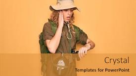  Presentation with canteen - Slide deck featuring young-blonde-explorer-woman background and a gold colored foreground