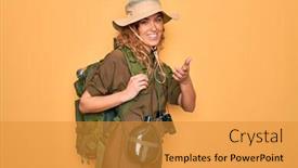  Presentation with canteen - Presentation theme enhanced with young-blonde-explorer-woman background and a gold colored foreground