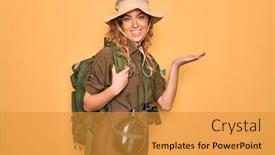  Presentation with canteen - Audience pleasing presentation consisting of young-blonde-explorer-woman backdrop and a gold colored foreground