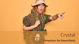  Presentation with canteen - Slide set enhanced with young-blonde-explorer-woman background and a gold colored foreground