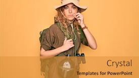  Presentation with canteen - Amazing presentation theme having young-blonde-explorer-woman backdrop and a gold colored foreground