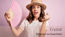  Presentation with fashion - PPT theme consisting of young-blonde-fashion-girl-using background and a coral colored foreground