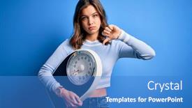  Presentation with fitness - Audience pleasing presentation theme consisting of young-blonde-fitness-girl-holding backdrop and a teal colored foreground