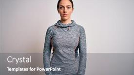  Presentation with woman sport - Cool new PPT layouts with young-blonde-fitness-woman-wearing backdrop and a gray colored foreground