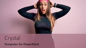  Presentation with woman hands open - PPT theme enhanced with young-blonde-fitness-woman-wearing background and a coral colored foreground