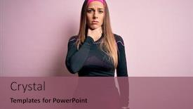  Presentation with infection - Presentation design featuring young-blonde-fitness-woman-wearing background and a violet colored foreground