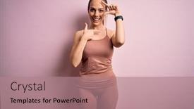  Presentation with frame pink - Presentation theme enhanced with young-blonde-fitness-woman-wearing background and a coral colored foreground