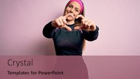  Presentation with woman sport - Presentation having young-blonde-fitness-woman-wearing background and a violet colored foreground