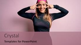  Presentation with victory sport - Presentation design enhanced with young-blonde-fitness-woman-wearing background and a coral colored foreground