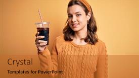  Presentation with soda - Beautiful slide deck featuring young-blonde-girl-drinking backdrop and a red colored foreground