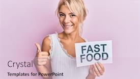  Presentation with burger - Audience pleasing slides consisting of young-blonde-girl-eating-fast backdrop and a lemonade colored foreground