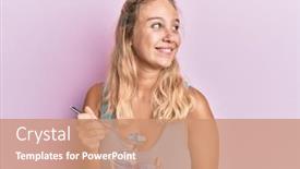  Presentation with weight loss - PPT layouts with young-blonde-girl-eating-measure background and a coral colored foreground