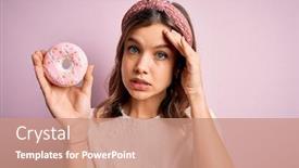  Presentation with bakery - PPT layouts having young-blonde-girl-eating-sweet background and a coral colored foreground