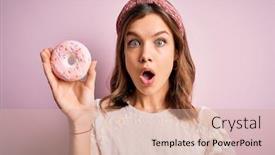  Presentation with sweet - Audience pleasing slide deck consisting of young-blonde-girl-eating-sweet backdrop and a coral colored foreground