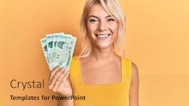  Presentation with south korean - Colorful presentation theme enhanced with young-blonde-girl-holding-10000 backdrop and a yellow colored foreground