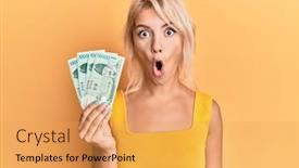  Presentation with south korean - Theme having young-blonde-girl-holding-10000 background and a yellow colored foreground